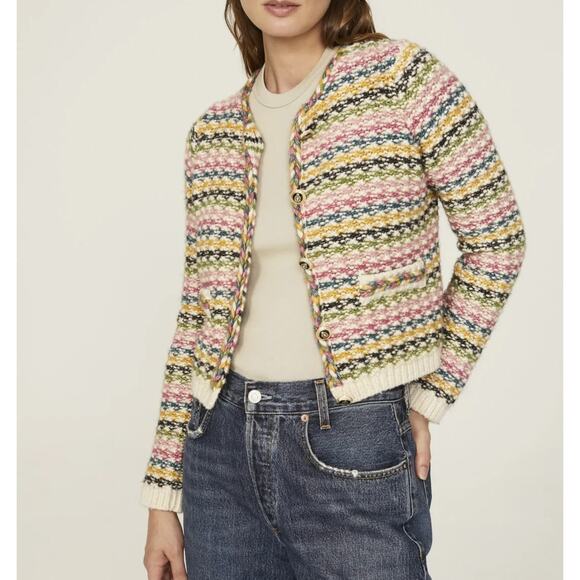 Ba&sh Bianca Multi Chunky Wool Knit Round Neck Button Cardigan Sweater XS - Picture 1 of 7